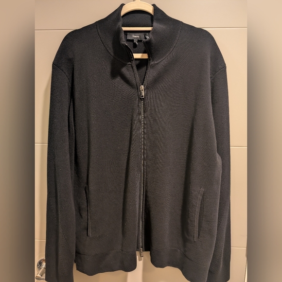 Theory Men's Black Full-Zip Cardigan Sweater - Minimalist Layering Jacket